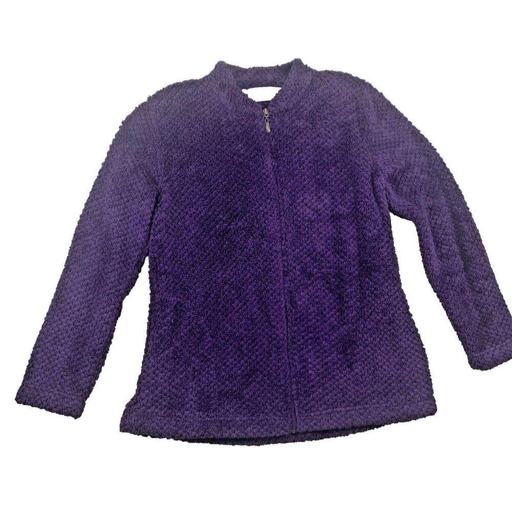 Sherpa Plush Purple Long Sleeve Zip Up Pockets Jacket Stan Herman Women's Size M